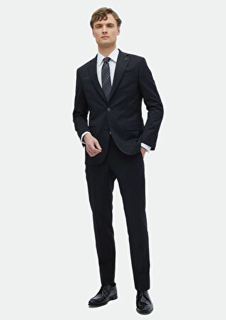 Siyah Düz Modern Fit %100 Yün Takım Elbise