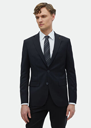Siyah Düz Modern Fit %100 Yün Takım Elbise