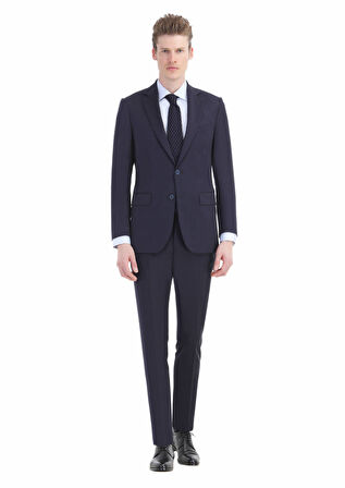 Lacivert Düz Thin&taller Slim Fit %100 Yün Takım Elbise