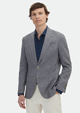 Koyu Gri Desenli Zeroweight Slim Fit Pamuk Karışımlı Ceket