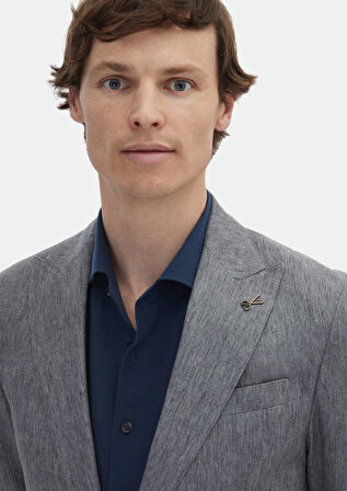 Koyu Gri Desenli Zeroweight Slim Fit Pamuk Karışımlı Ceket