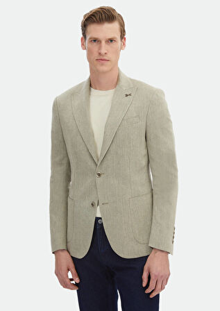 Haki Desenli Zeroweight Slim Fit Pamuk Karışımlı Ceket