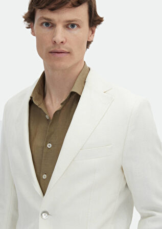 Ekru Desenli Shirt Shoulder Slim Fit Pamuk Karışımlı Ceket