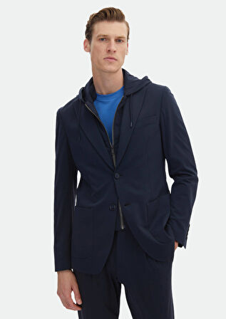 Lacivert Düz Comfort Fit Örme Takım Elbise