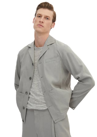 Gri Düz Casual Fit Keten Karışımlı Takım Elbise