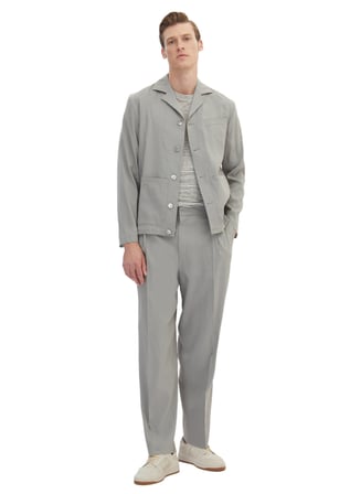 Gri Düz Casual Fit Keten Karışımlı Takım Elbise