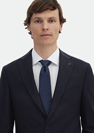 Lacivert Kareli Zeroweight Slim Fit Yün Karışımlı Takım Elbise