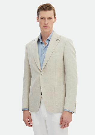 Bej Çizgili Zeroweight Slim Fit Pamuk Karışımlı Ceket