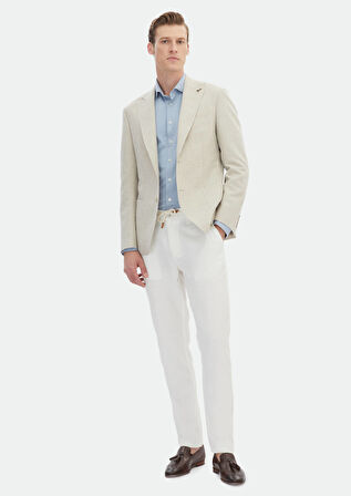 Bej Çizgili Zeroweight Slim Fit Pamuk Karışımlı Ceket