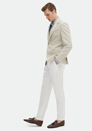 Bej Çizgili Zeroweight Slim Fit Pamuk Karışımlı Ceket