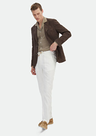 Kahverengi Desenli Shirt Shoulder Slim Fit %100 Keten Ceket