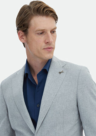 Gri Düz Zeroweight Slim Fit Pamuk Karışımlı Ceket