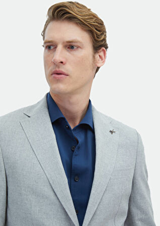 Gri Düz Zeroweight Slim Fit Pamuk Karışımlı Ceket