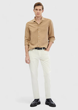 Deve Tüyü Düz Regular Fit Dokuma Casual Keten Karışımlı Gömlek