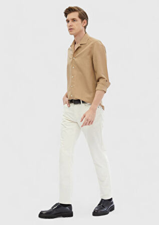 Deve Tüyü Düz Regular Fit Dokuma Casual Keten Karışımlı Gömlek