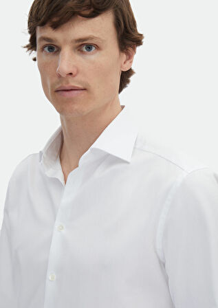 Beyaz Çizgili Regular Fit Dokuma Klasik %100 Pamuk Gömlek