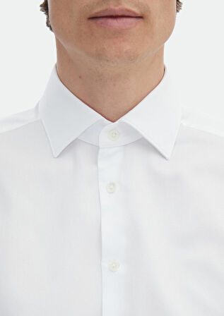 Beyaz Çizgili Regular Fit Dokuma Klasik %100 Pamuk Gömlek