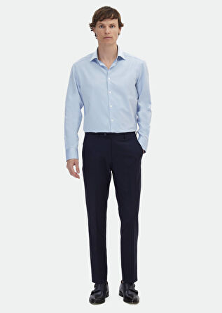 Mavi Çizgili Regular Fit Dokuma Klasik %100 Pamuk Gömlek