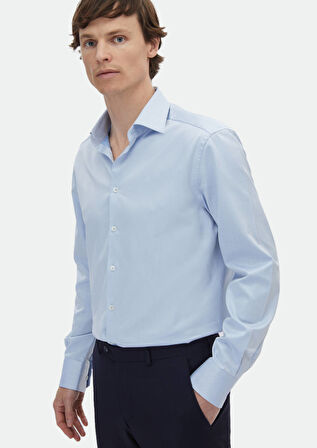 Mavi Çizgili Regular Fit Dokuma Klasik %100 Pamuk Gömlek