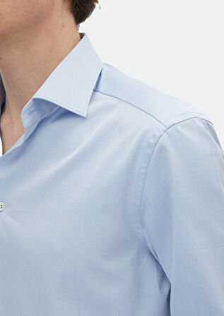 Mavi Çizgili Regular Fit Dokuma Klasik %100 Pamuk Gömlek