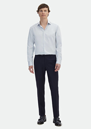 Açık Gri Çizgili Regular Fit Dokuma Klasik %100 Pamuk Gömlek