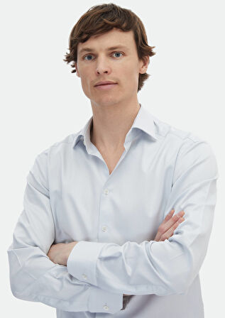 Açık Gri Çizgili Regular Fit Dokuma Klasik %100 Pamuk Gömlek