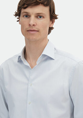 Açık Gri Çizgili Regular Fit Dokuma Klasik %100 Pamuk Gömlek