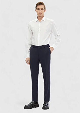 Beyaz Çizgili Regular Fit Dokuma Klasik %100 Pamuk Gömlek