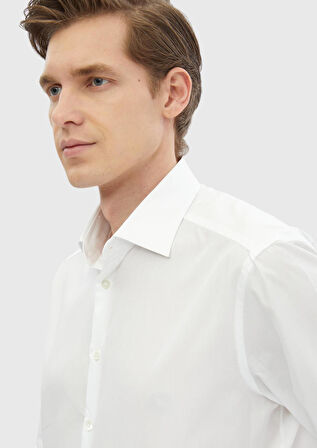 Beyaz Çizgili Regular Fit Dokuma Klasik %100 Pamuk Gömlek