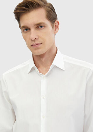 Beyaz Çizgili Regular Fit Dokuma Klasik %100 Pamuk Gömlek