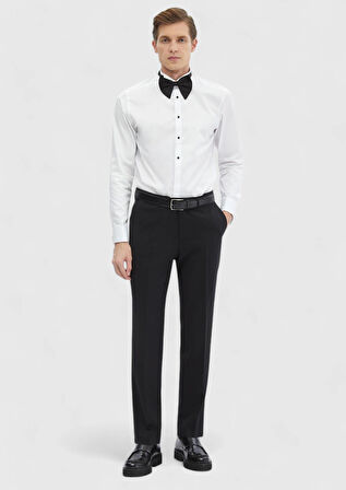 Beyaz Düz Slim Fit Duble Manşet Ata Yaka Smokin Gömlek