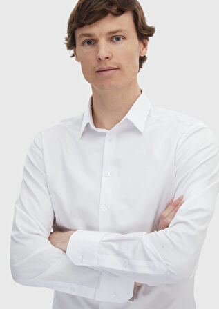 Beyaz Düz Super Slm Fit Dokuma Klasik %100 Pamuk Gömlek