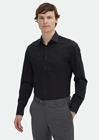 Siyah Düz Slim Fit Dokuma Klasik %100 Pamuk Gömlek