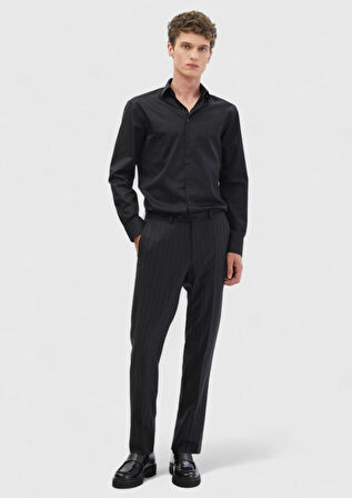 Siyah Düz Regular Fit Dokuma Klasik %100 Pamuk Gömlek