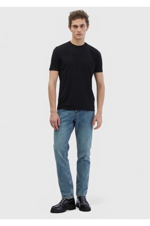 Siyah Düz Bisiklet Yaka T-Shirt