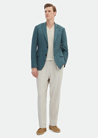 Koyu Yeşil Düz Regular Fit İpek Karışımlı Ceket