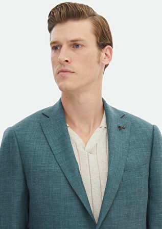 Koyu Yeşil Düz Regular Fit İpek Karışımlı Ceket