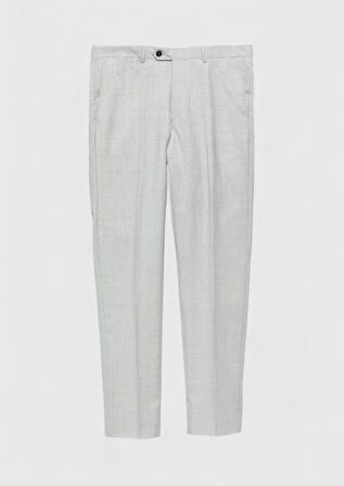 Gri Düz Dokuma Regular Fit Klasik %100 Yün Pantolon