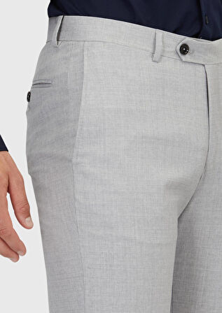 Gri Düz Dokuma Regular Fit Klasik %100 Yün Pantolon