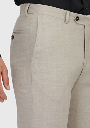 Açık Kahve Düz Dokuma Regular Fit Klasik %100 Yün Pantolon