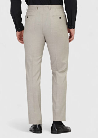 Açık Kahve Düz Dokuma Regular Fit Klasik %100 Yün Pantolon