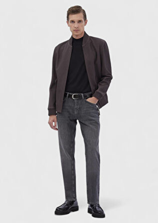 Bordo Regular Fit Dik Yaka Casual Deri Deri Mont