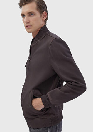 Bordo Regular Fit Dik Yaka Casual Deri Deri Mont