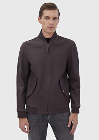 Bordo Regular Fit Dik Yaka Casual Deri Deri Mont