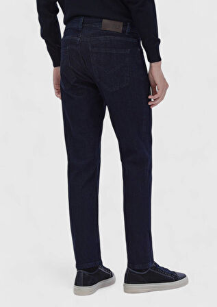 Lacivert Düz Slim Fit Denim Pamuk Karışımlı Pantolon