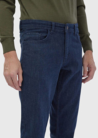 Mavi Düz Slim Fit Denim Pamuk Karışımlı Pantolon