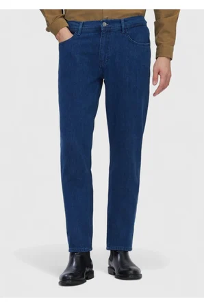Mavi Düz Slim Fit Denim Pamuk Karışımlı Pantolon