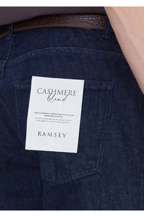 Lacivert Düz Slim Fit Denim Pamuk Karışımlı Pantolon