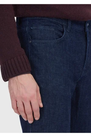 Lacivert Düz Slim Fit Denim Pamuk Karışımlı Pantolon