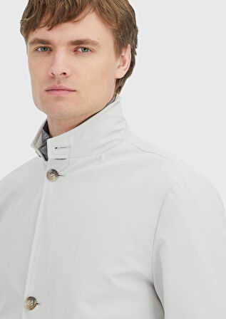 Ekru Regular Fit Kruvaze Yaka Casual Dokuma Pardesü